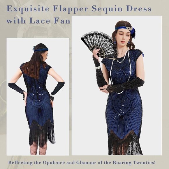 Women's Flapper Dress Sequin Fringe Beaded 1920s Costume Accessories - Picture 3 of 7